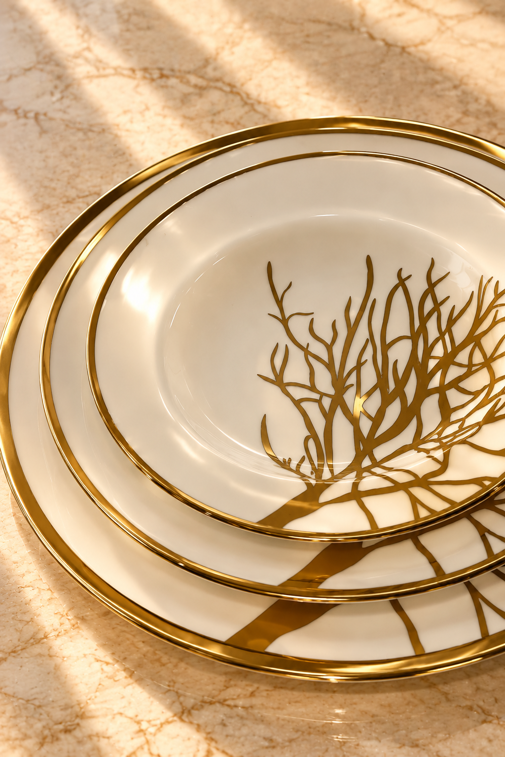 Service de 36 Pièces – Design Arbre Doré Élégant & Finition Luxe