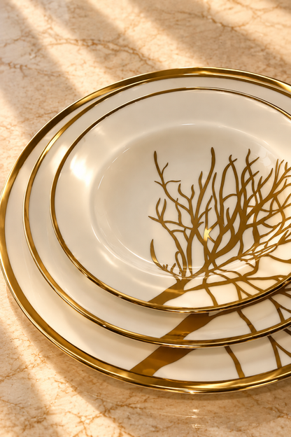 Service de 36 Pièces – Design Arbre Doré Élégant & Finition Luxe