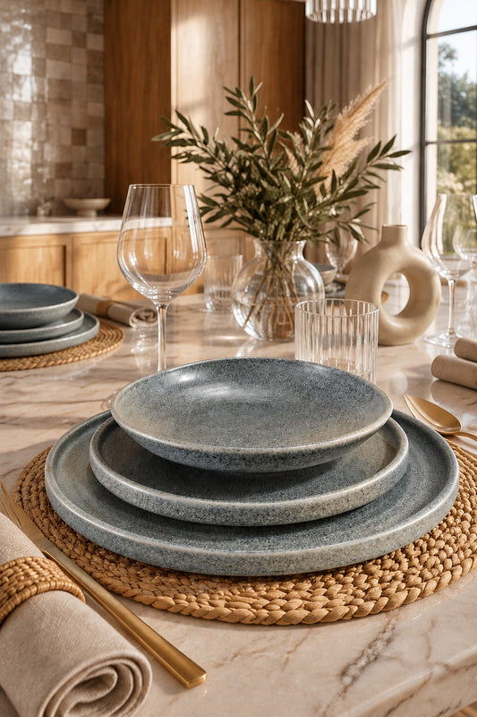 Service de Table Velya® 18 Pièces en Gris Pierre – Porcelaine BONA Premium