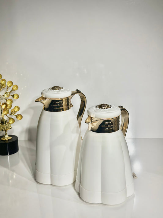 Set de 2 Thermos Blanc Cassé avec Finitions Dorées – Style Raffiné et Performance Thermique