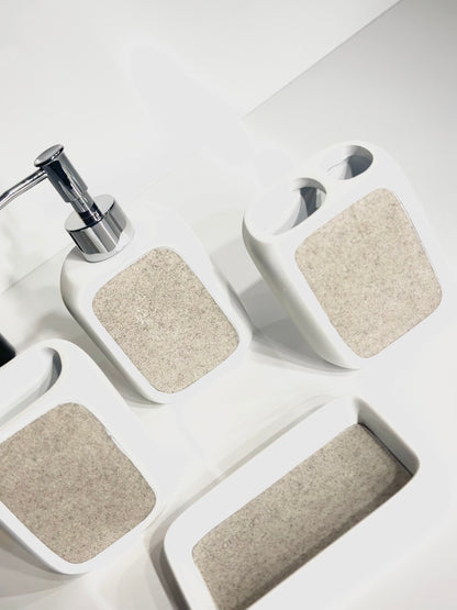 Ensemble de Salle de Bain 4 Pièces – Design Blanc et Gris pour une Touche Moderne