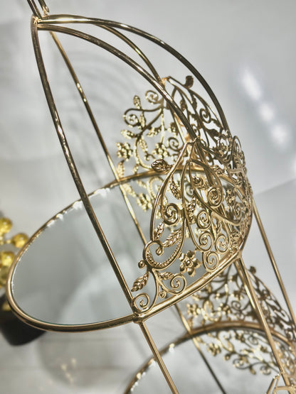 Présentoir Rond 2 Étages en Métal Doré avec Motif Floral – Élégance et Charme