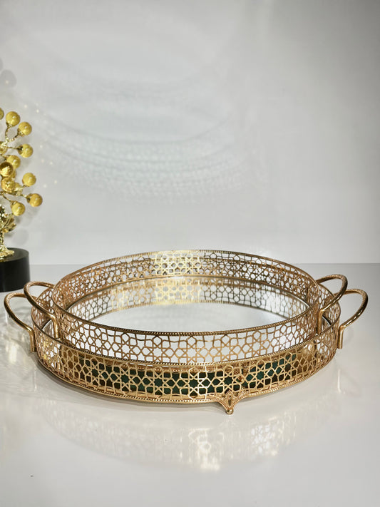 Lot de 2 Plateaux Ronds à Motifs Étoiles – Moyen et Grand – Élégants pour Gâteaux, Douceurs et Thé