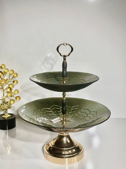 Présentoir 2 Étages en Verre Vert – Élégance et Sobriété