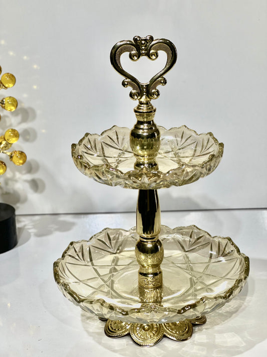 "Présentoir 2 Étages en Verre Cristallisé et Cuivre – Élégance et Fonctionnalité "