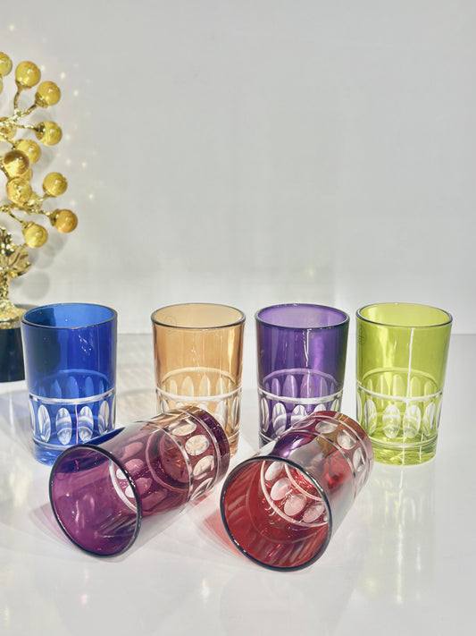 Lot de 6 Verres à Thé en Cristal Coloré – Charme Oriental et Élégance Intemporelle