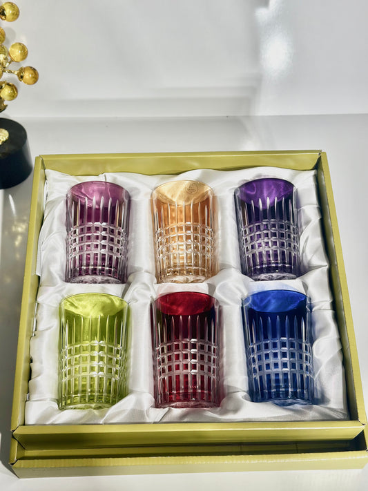 Lot de 6 Verres à Thé en Cristal Coloré – Charme Oriental et Élégance Intemporelle