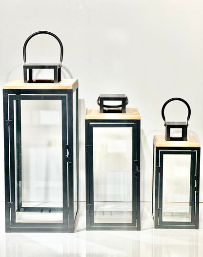 Trio de Lanternes en Bois et Acier Inoxydable – Trois Tailles pour une Ambiance Unique