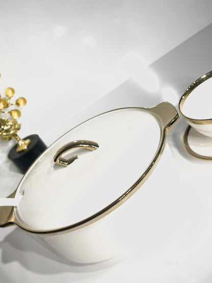 Service Soupière Blanc avec Contour Doré – Élégance et Raffinement
