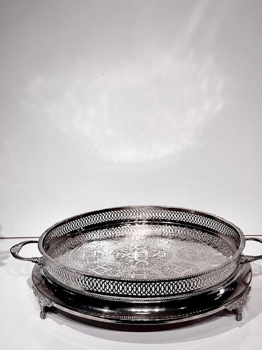 Plateau Rond en Cuivre Argenté – Taille 45 cm
