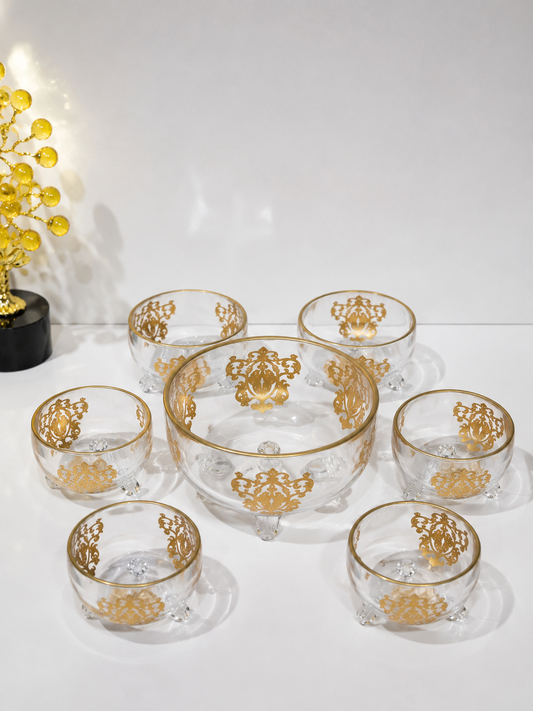 Set Saladier avec 12 Bols – Transparence & Dorures Élégantes