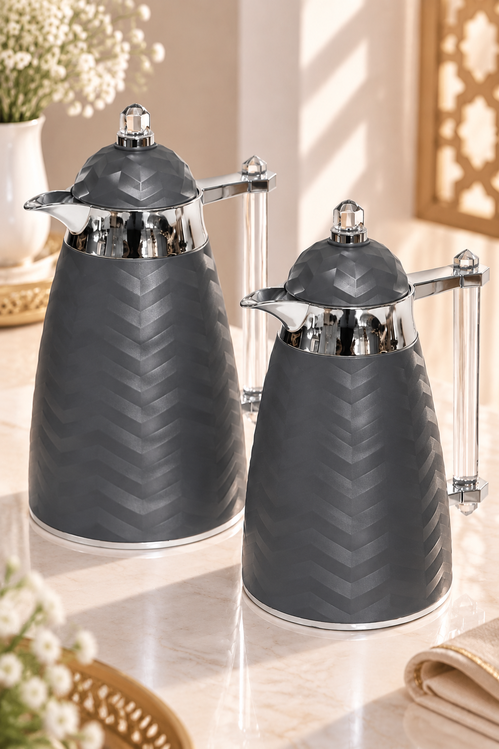 Set de 2 Thermos Luxe Gris Anthracite – Intérieur en Verre et Design Élégant