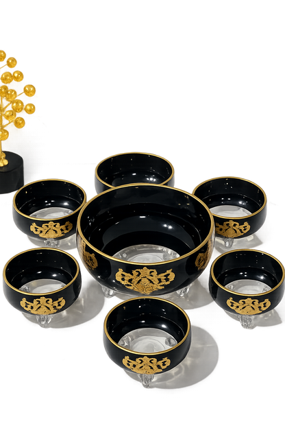 Set Saladier Noir & 6 Bols – Finitions Dorées Élégantes