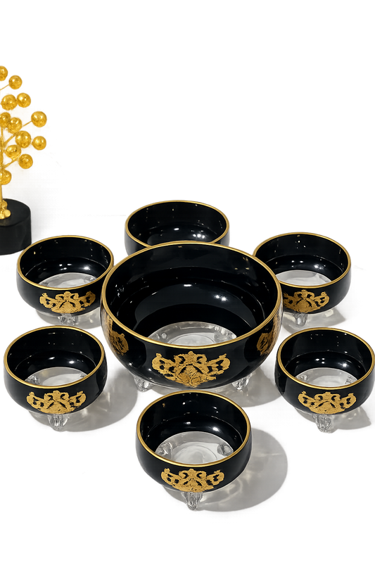 Set Saladier Noir & 6 Bols – Finitions Dorées Élégantes