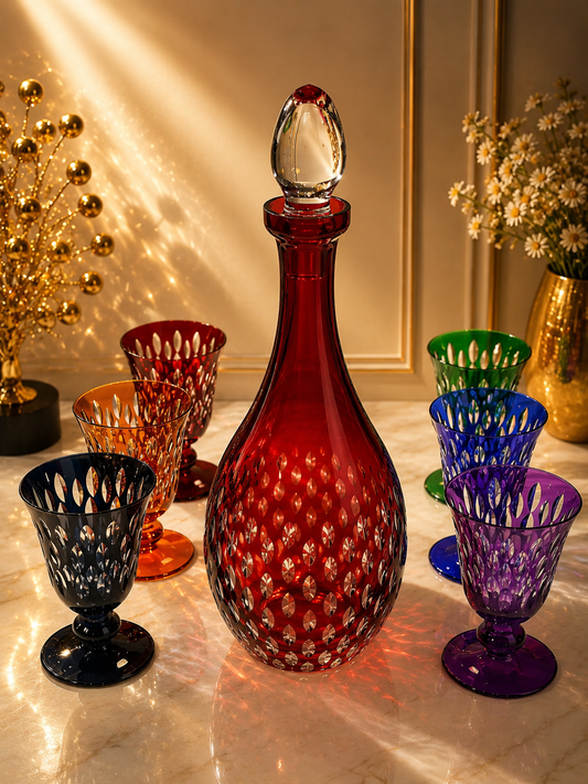 Coffret Carafe Rouge & 6 Verres Cristallisés
