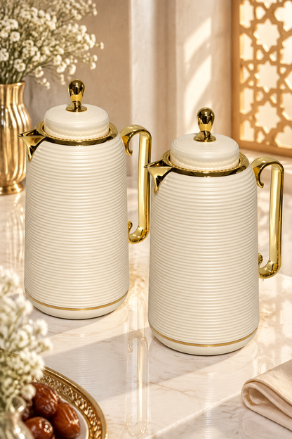 Set de 2 Thermos Luxe Blanc & Doré – Élégance Moderne pour Vos Moments de Thé
